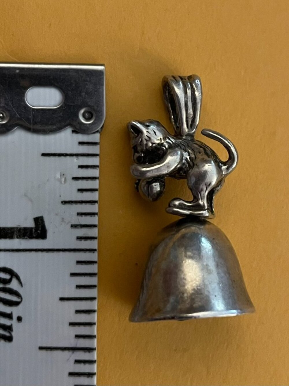 Vintage Sterling Silver Handmade OOAK Cat Bell Pendant Bob Stringer Y2K $125 - Picture 11 of 12